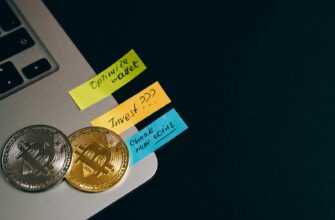 Capture the essence of cryptocurrency investments with Bitcoin coins and sticky note reminders.