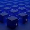 a group of blue cubes with numbers on them